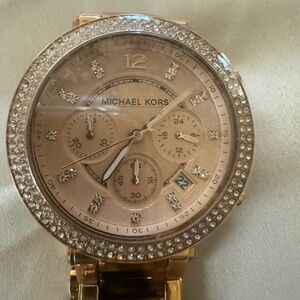 Michael Kors watch - rose gold, pave crystal stones